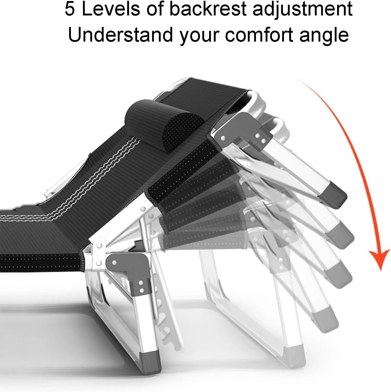 Portable Folding Bed 5 Gears Adjustable Folding Camping Bed with Mattress Cots for Camping Support 200kg Lounge Chair