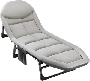 Portable Folding Camping Cot Bed, Adjustable Lounge Chair Outdoor Reclining Chaise, 78"x24" Sleeping Cot Chair for Travel and Office (Color : Dark Gray)