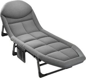 Portable Folding Camping Cot Bed, Adjustable Lounge Chair Outdoor Reclining Chaise, 78"x24" Sleeping Cot Chair for Travel and Office (Color : Light Gray)