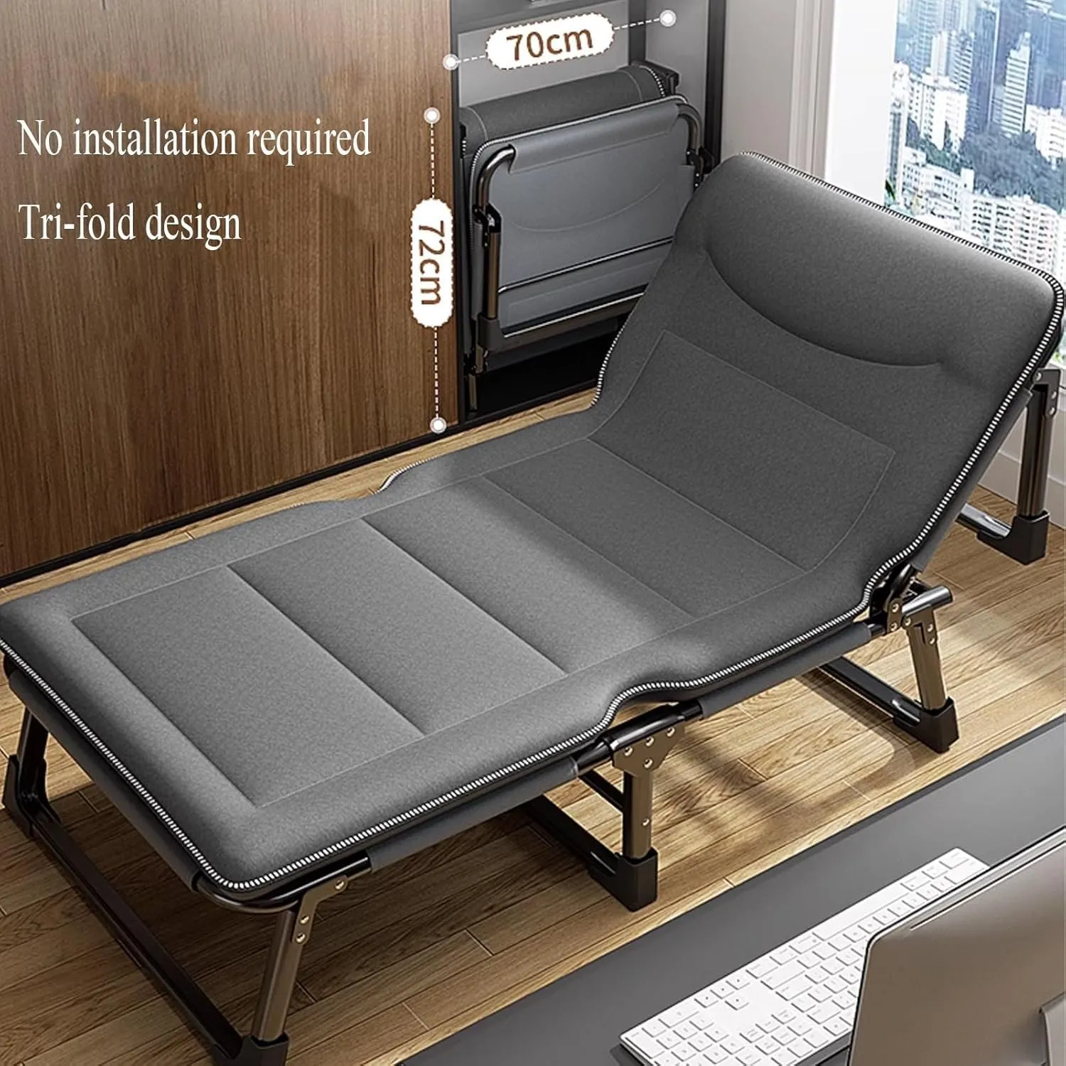 Portable Folding Camping Cot w/Mattress and Pillow Adjustable 4-Position Adult Sleeping Bed Outdoor Patio Chaise Reclining Chaise for Home Office Camp Travel