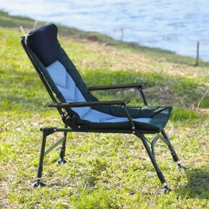 Portable Folding Reclining Camping Chair with Adjustable Backrest for Indoor and Outdoor Use, Green Black Grey