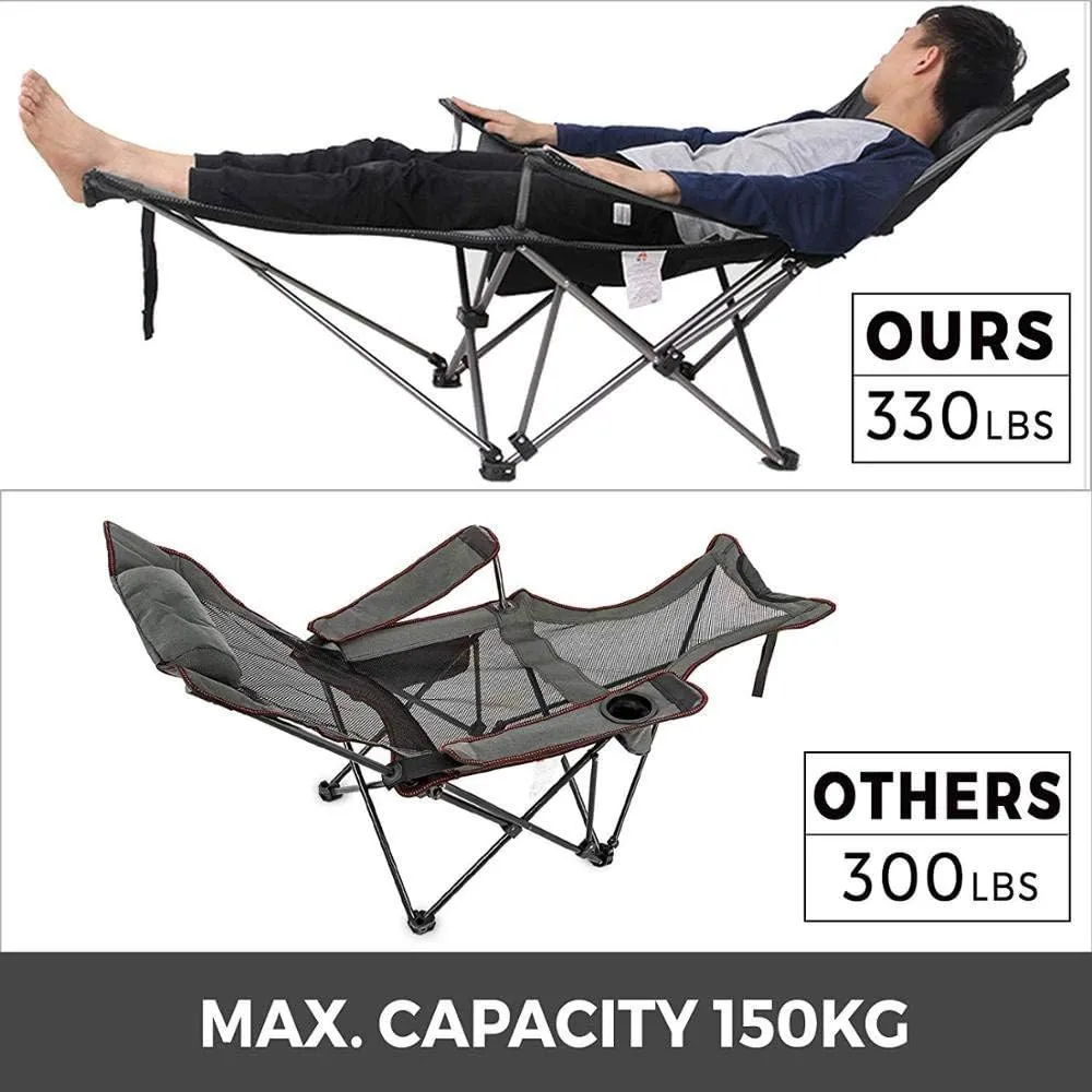 Portable Folding Reclining Camping Chair with Cup Holder and Storage Bag, Heavy Duty Lumbar Back Supports 300 lbs for Camping Fishing and Outdoor(Blue)