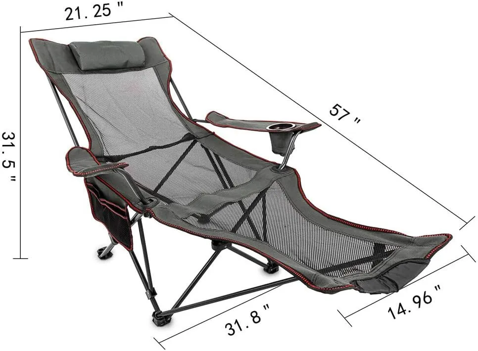 Portable Folding Reclining Camping Chair with Cup Holder and Storage Bag, Heavy Duty Lumbar Back Supports 300 lbs for Camping Fishing and Outdoor(Blue)
