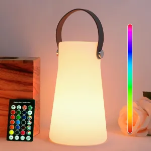 Portable Night Light LED Outdoor Camping Lantern Rechargeable Table Night Lamp Dimmable Waterproof Table Light with Remote Control for Bedroom Garden Camping Dining (M)