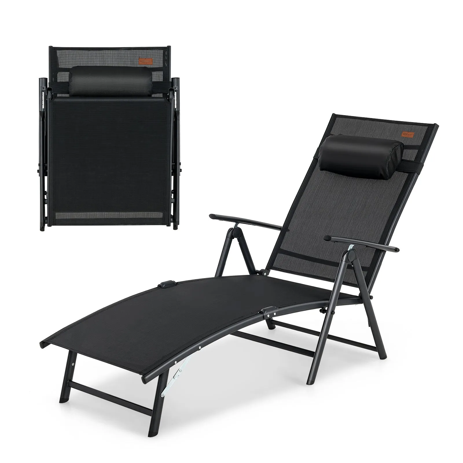 Portable Reclining Chair with 7 Adjustable Position Backrest and Handrail
