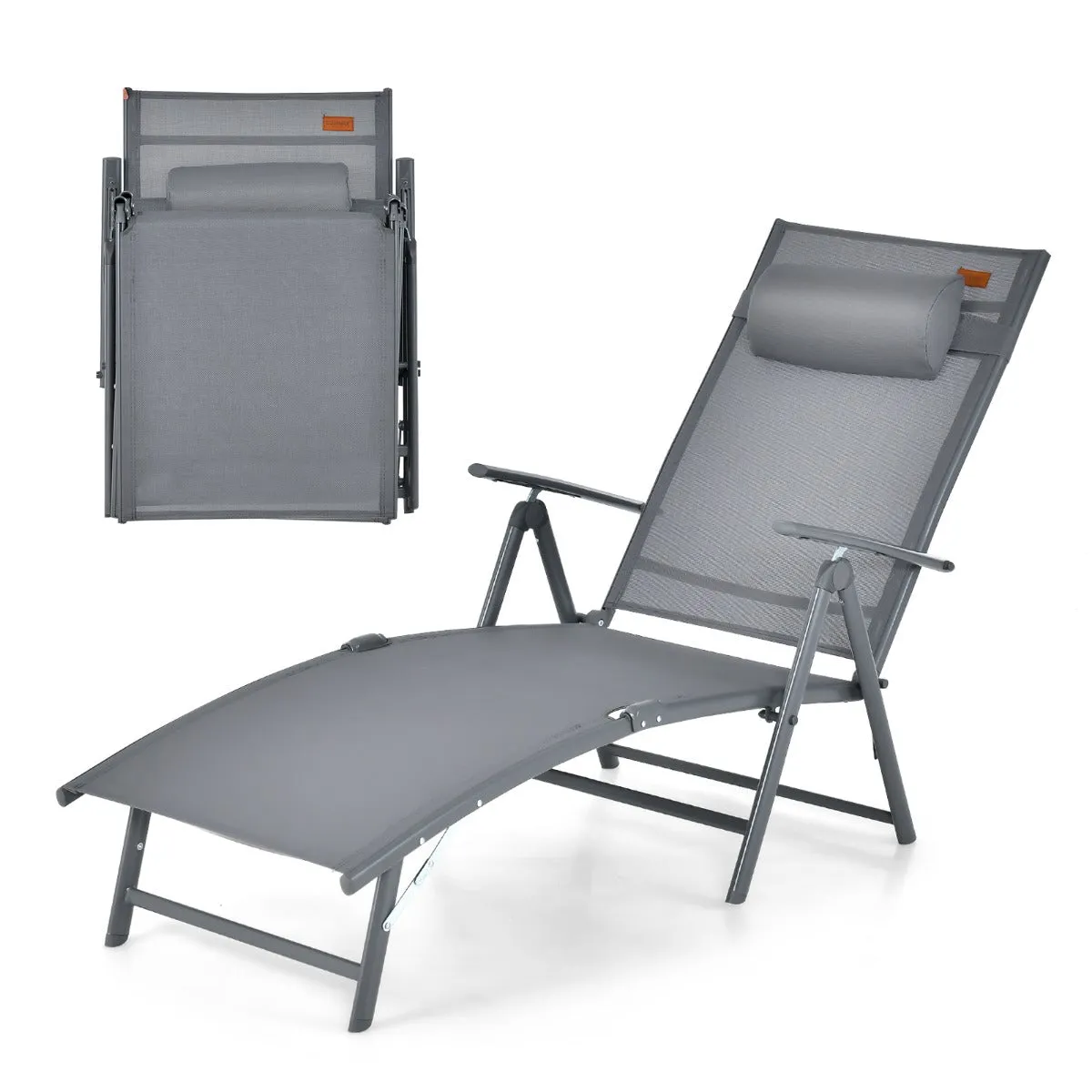 Portable Reclining Chair with 7 Adjustable Position Backrest and Handrail