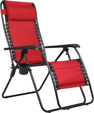 PORTAL Oversized Mesh Back Zero Gravity Reclining Patio Chairs, XL Padded Seat Folding Patio Lounge Chair with Adjustable Pillow and Cup Holder for Poolside Backyard Lawn, Support 350lbs