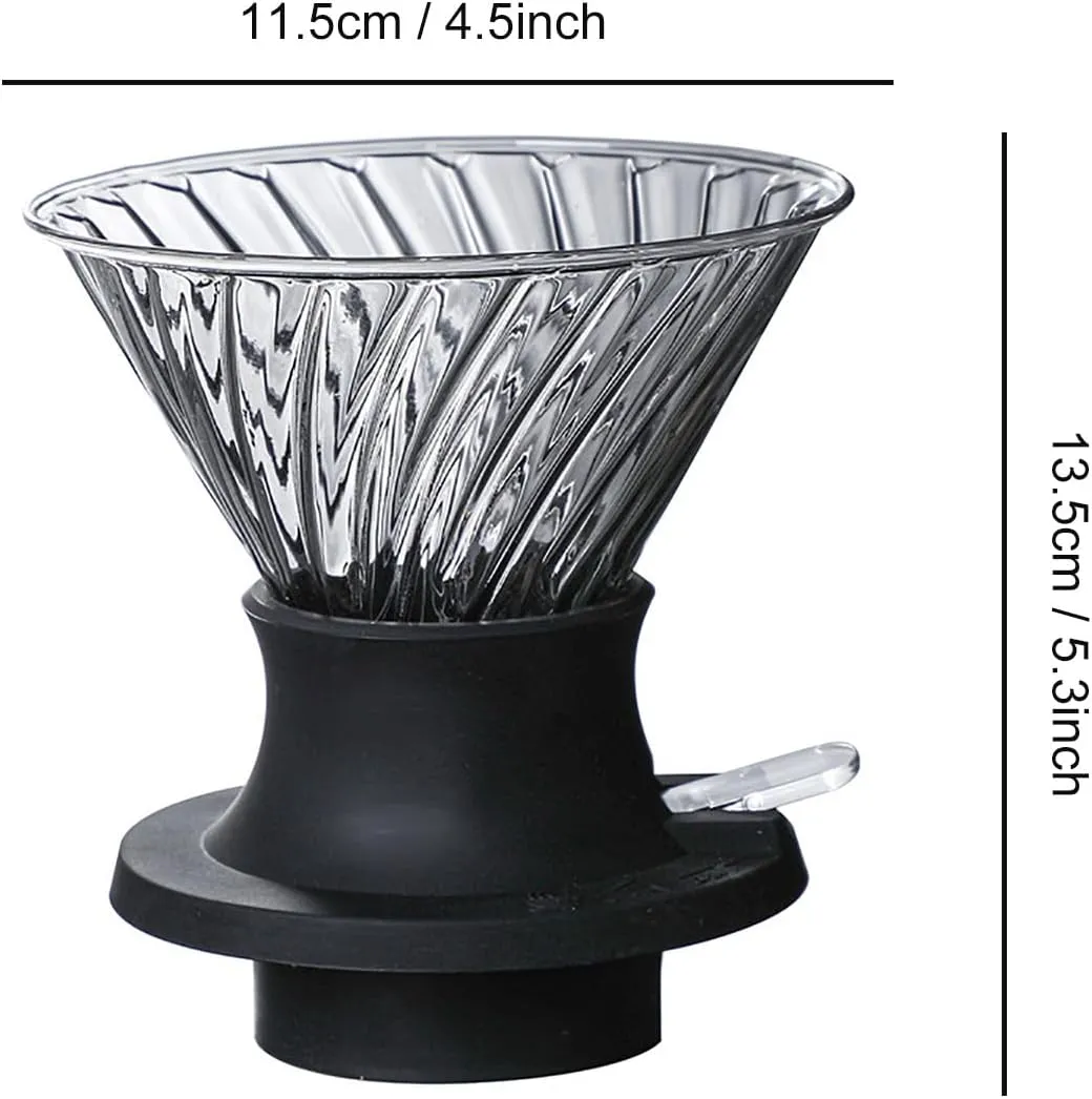 Pour Over Coffee Maker，Clever Coffee Dripper, V60 Drip Filter with On/Off Switch Silicone Glass Filter, Brew Like French Press & Pour Over, Borosilicate Glass, BPA-Free, Easy Clean