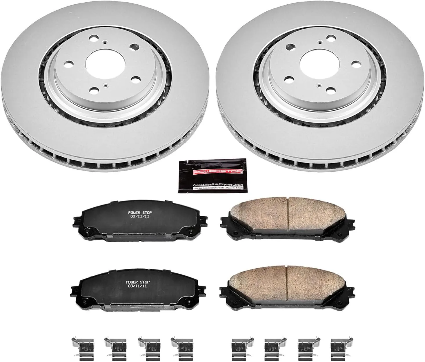 Power Stop CRK4713 Front Ceramic Brake Pads and Coated Brake Rotors Kit For Lexus NX200t NX300 NX300h RX350 RX450h | Toyota Highlander Sienna