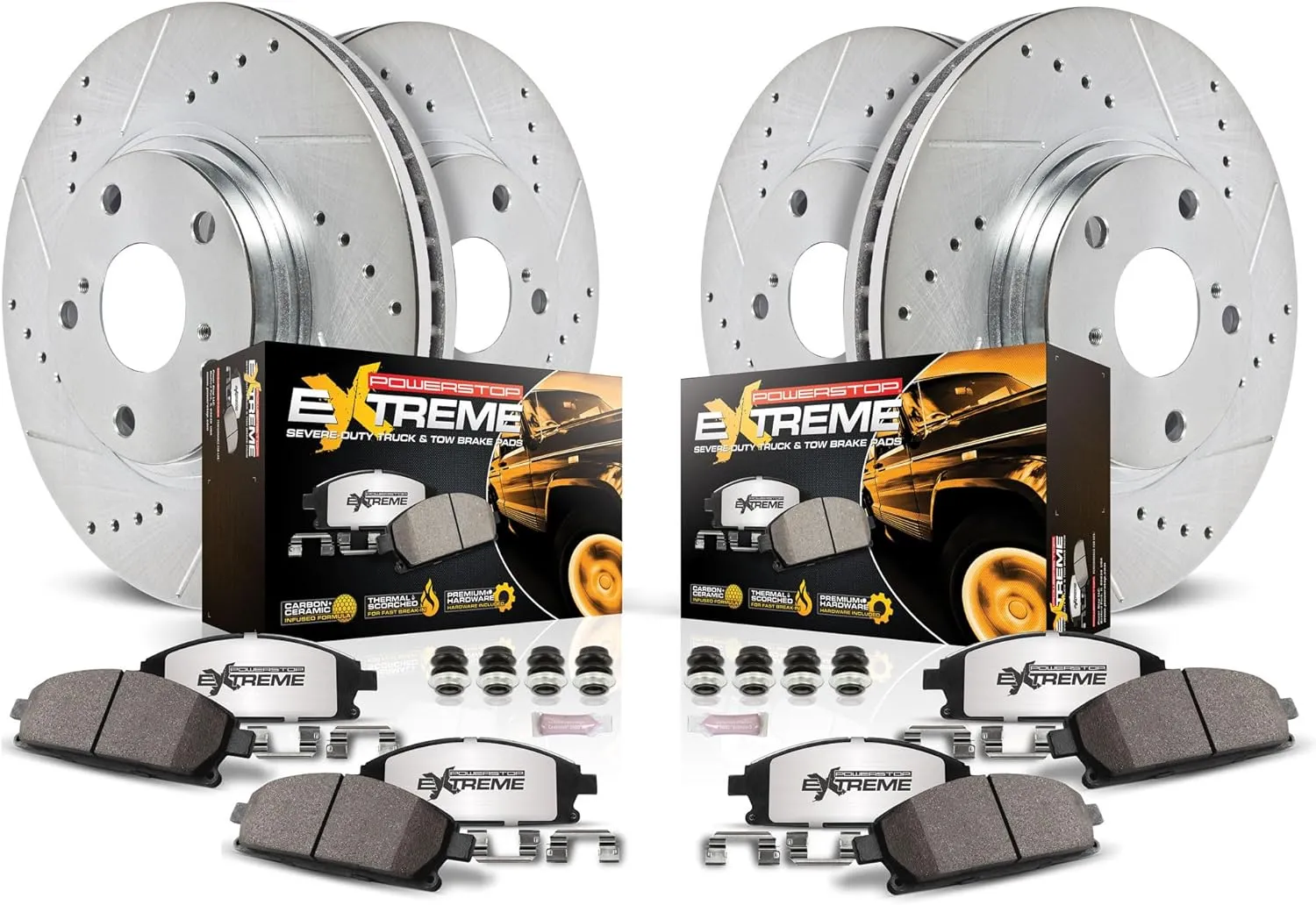Power Stop K2070-36 Front and Rear Z36 Truck & Tow Brake Pads and Drilled and Slotted Brake Rotors Brake Kit For Cadillac Escalade|Chevrolet Avalanche|Chevy Silverado Suburban Tahoe|GMC Sierra|Yukon