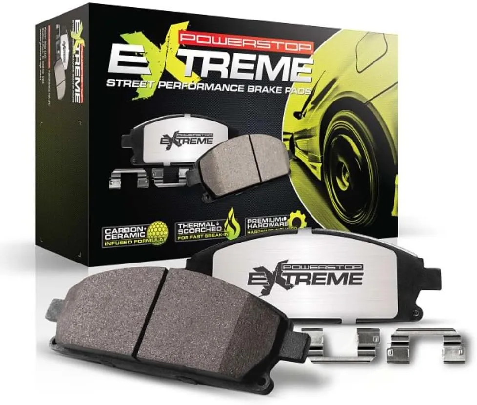 Power Stop Z26-2118, Z26 Street Warrior RearCarbon Fiber Ceramic Brake Pads with Hardware For Subaru WRX STI 2018-2020 [Model Specific]