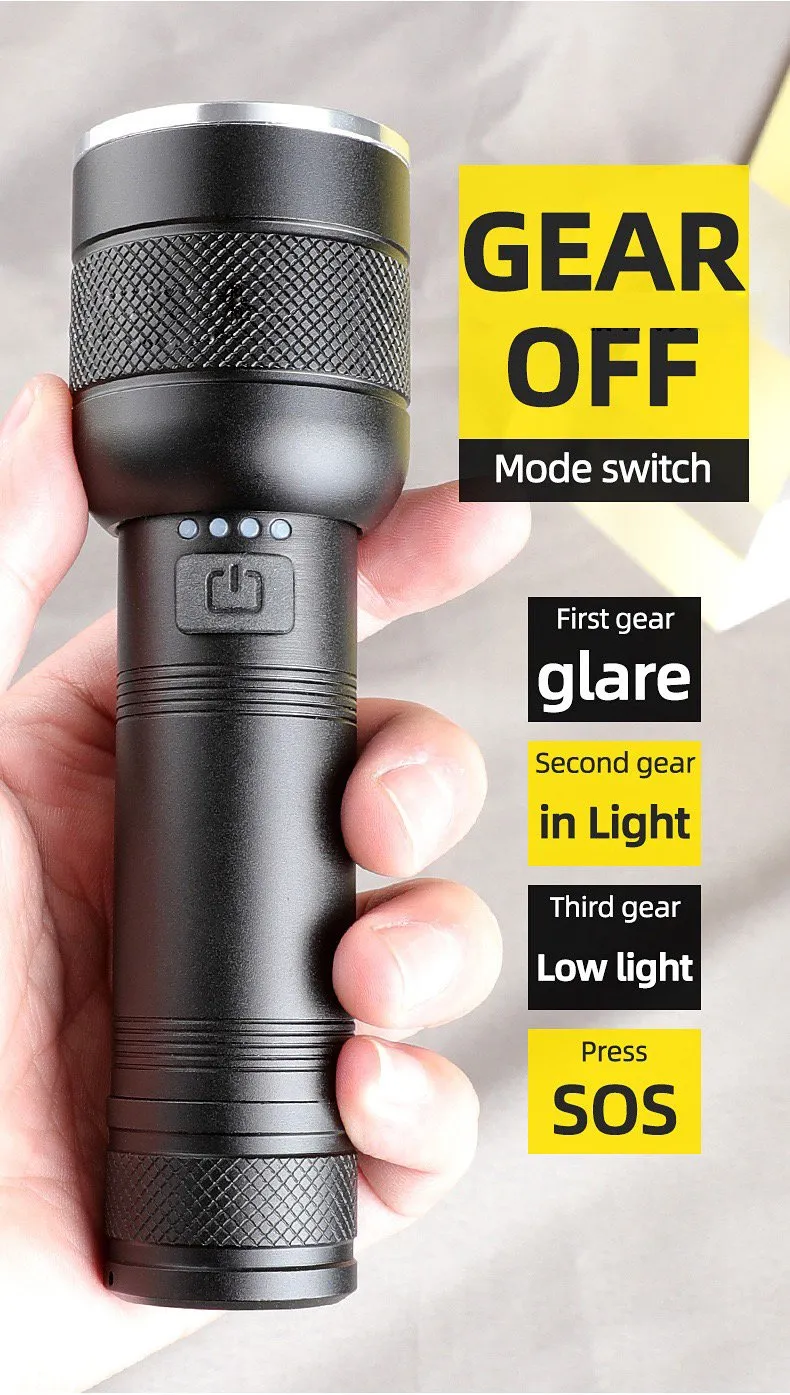 Powerful 5000LM LED Flashlight P50 LED Flashlight USB Rechargeable Torch Telescopic Zoom 4Mode Flashlight Lantern Built-in 18650/26650 Battery