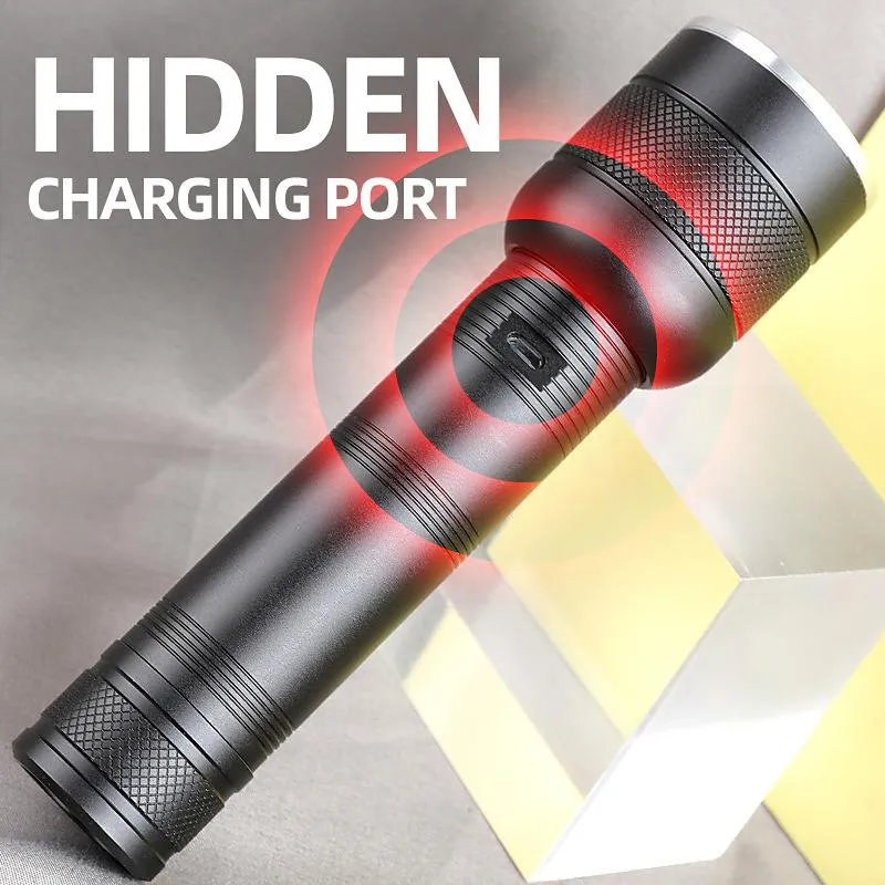 Powerful 5000LM LED Flashlight P50 LED Flashlight USB Rechargeable Torch Telescopic Zoom 4Mode Flashlight Lantern Built-in 18650/26650 Battery