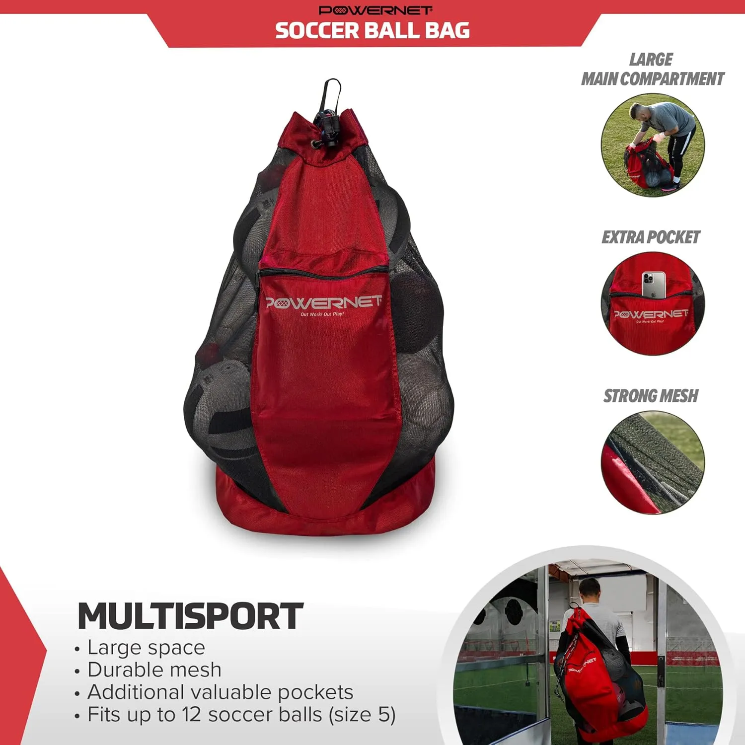 PowerNet Carli Lloyd Soccer Goal Portable Bow Style Net and Large Ball Carry Bag Bundle, Quick Setup Ultra Portable, Full Size Framed Soccer Goal, Perfect for Teams and Coaches