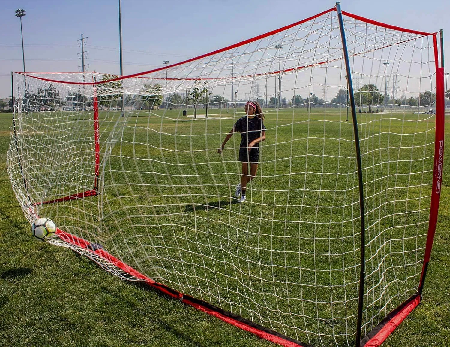 PowerNet Carli Lloyd Soccer Goal Portable Bow Style Net and Large Ball Carry Bag Bundle, Quick Setup Ultra Portable, Full Size Framed Soccer Goal, Perfect for Teams and Coaches