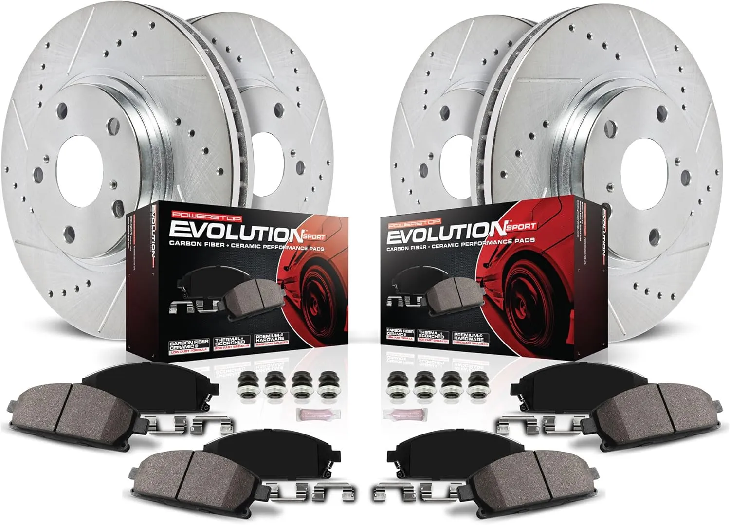 POWERSTOP Front and Rear Z23 Carbon-Fiber Ceramic Brake Pads and Drilled and Slotted Rotors Brake Kit For Hyundai Palisade 2020-2023, Kia Telluride 2020-2022 [Vehicle Specific]