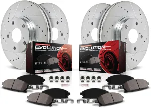 POWERSTOP Front and Rear Z23 Carbon-Fiber Ceramic Brake Pads and Drilled and Slotted Rotors Brake Kit For Hyundai Palisade 2020-2023, Kia Telluride 2020-2022 [Vehicle Specific]