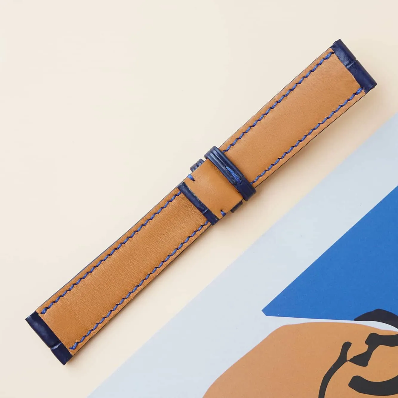 Premium Alligator watch band, Dark Blue Alligator leather watch strap (18mm, Steel Folding Clasp)