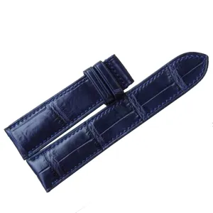 Premium Alligator watch band, Dark Blue Alligator leather watch strap (18mm, Steel Folding Clasp)