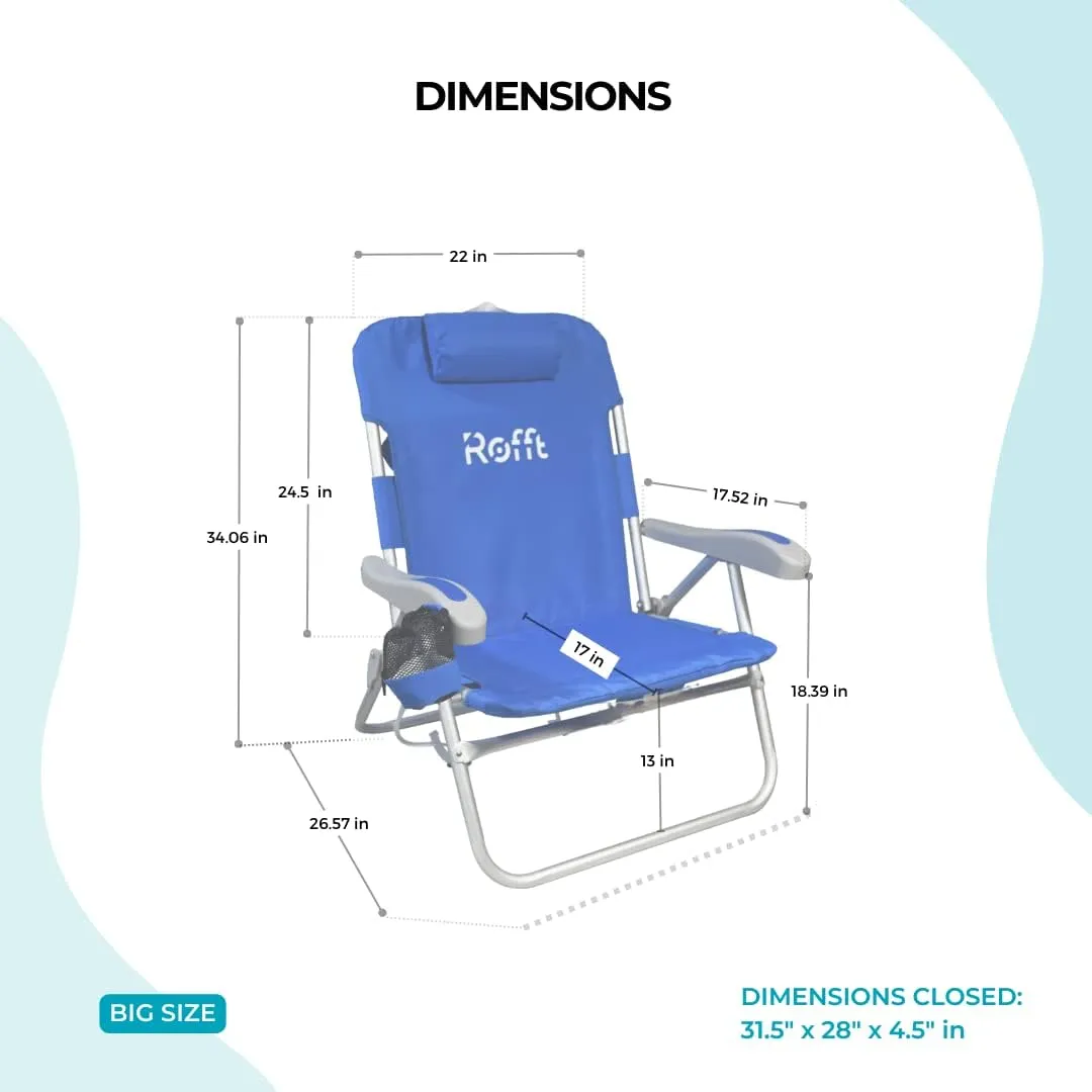 Premium Beach Chair 5 Position Reclining, Oversized, Heavy-Duty high Off Ground, and Lightweight with Backpack Straps Big Storage and Cup Holder – Ideal for Adults and Seniors