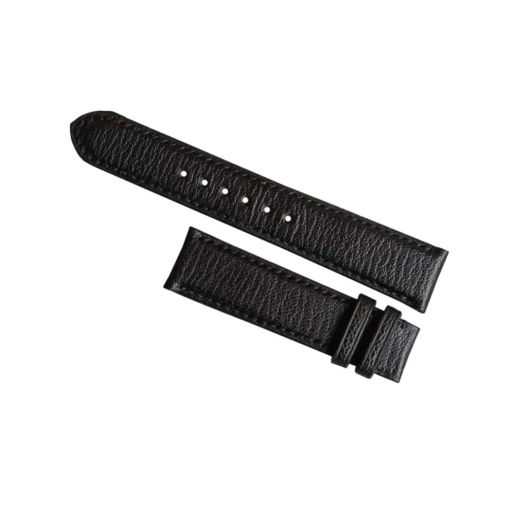 Premium Black Goat leather watch band, Handmade Alran Chevre Sully leather watch strap (15mm, Steel Folding Clasp)
