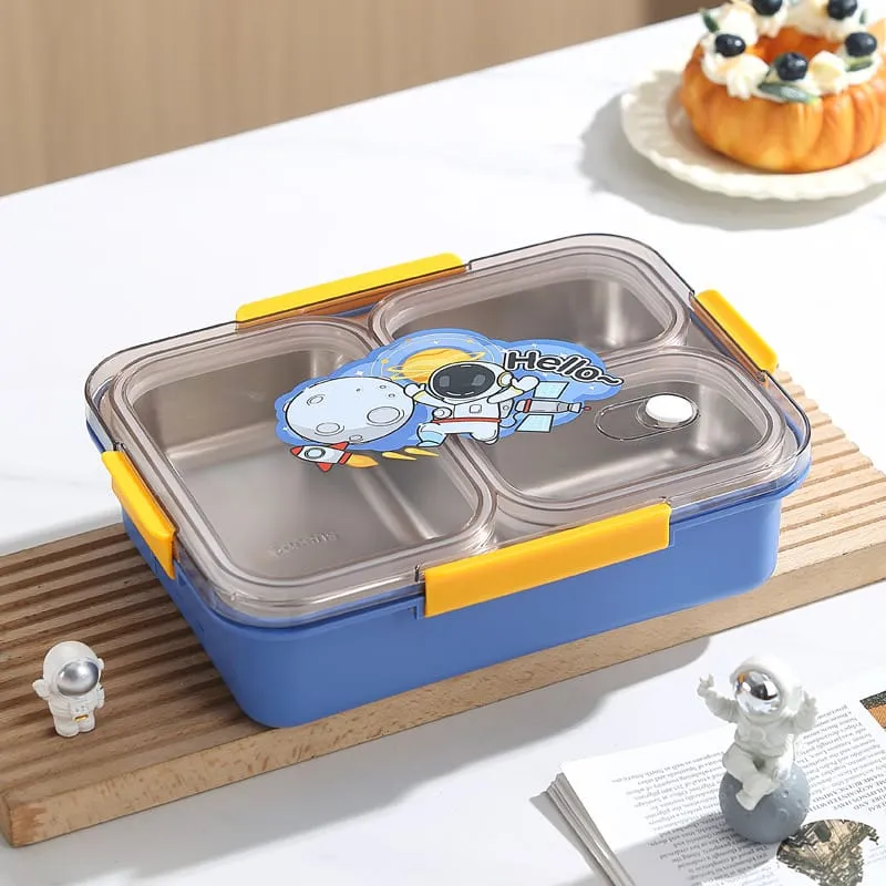 Premium Leak Proof Insulated Stainless Steel Bento Lunch Box with 3 Sections & Cutlery