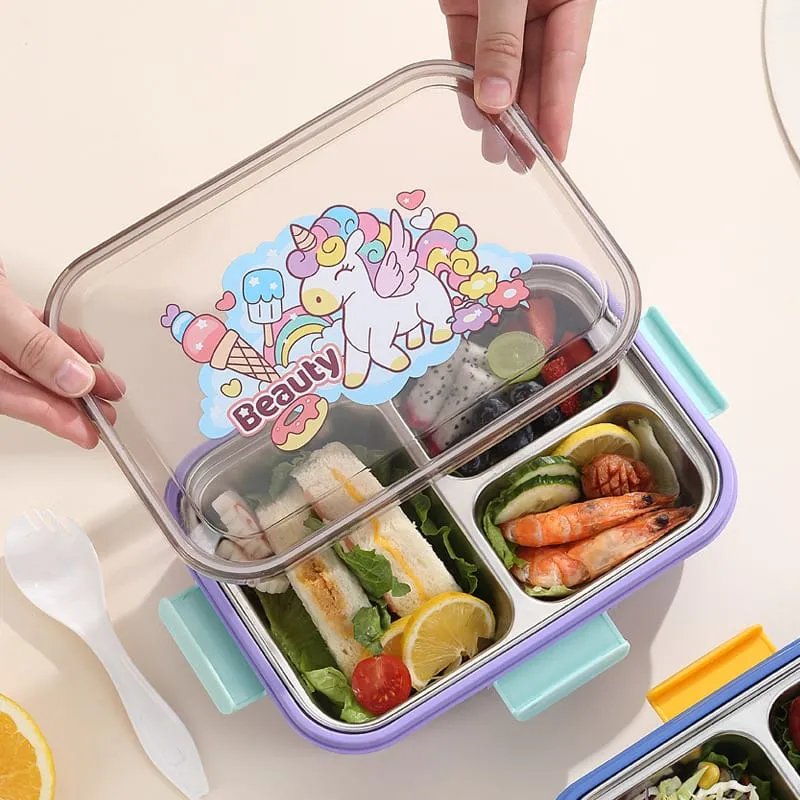 Premium Leak Proof Insulated Stainless Steel Bento Lunch Box with 3 Sections & Cutlery