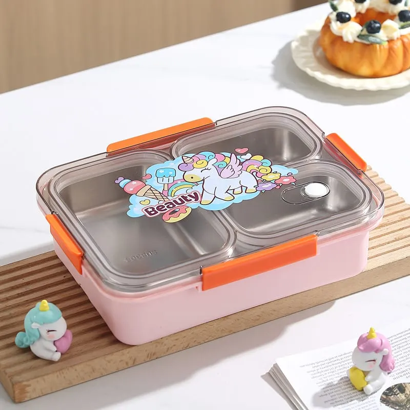 Premium Leak Proof Insulated Stainless Steel Bento Lunch Box with 3 Sections & Cutlery
