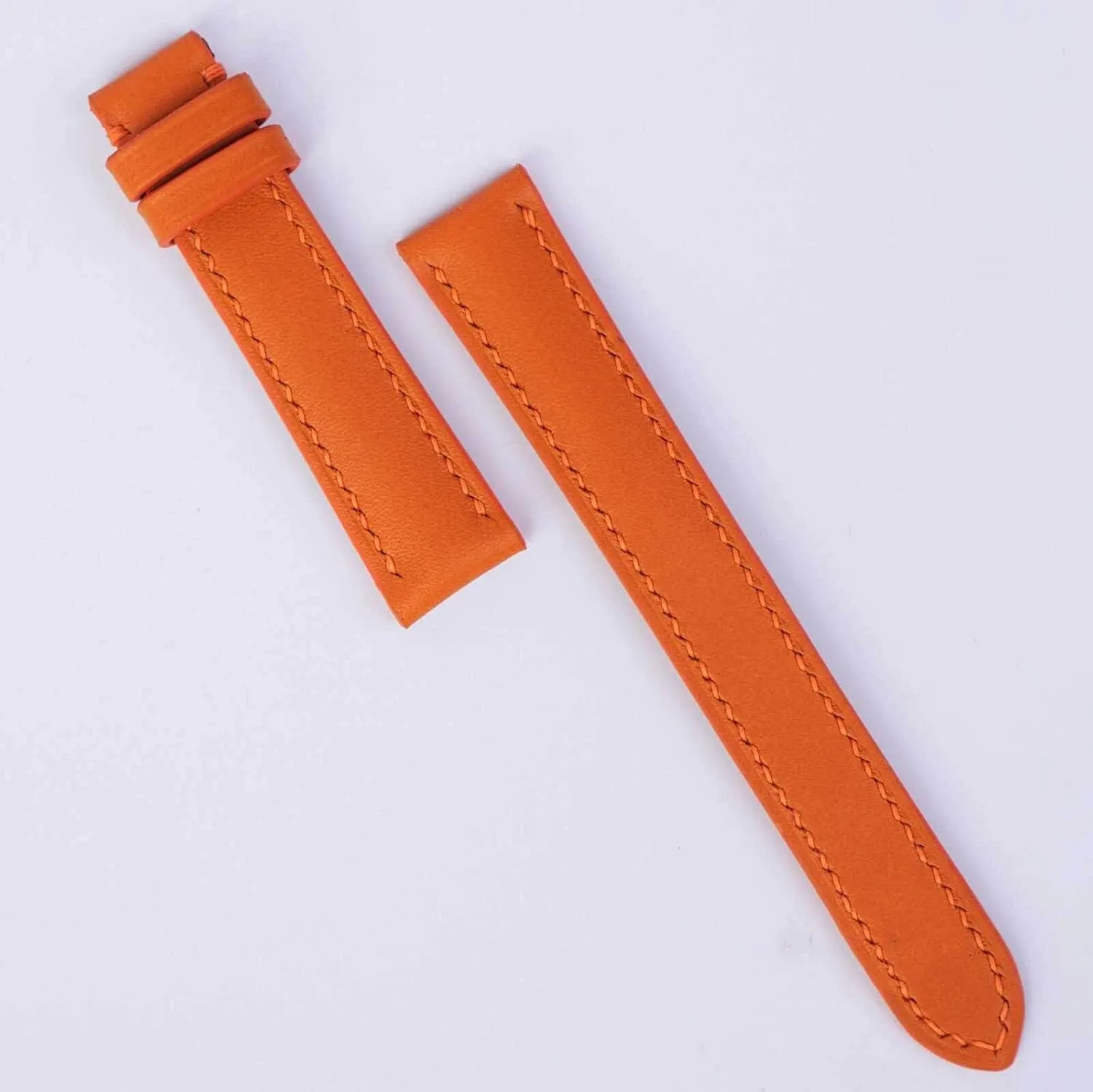 Premium Orange Calf leather watch band, Handmade Calf leather watch strap (20mm, Steel Folding Clasp)