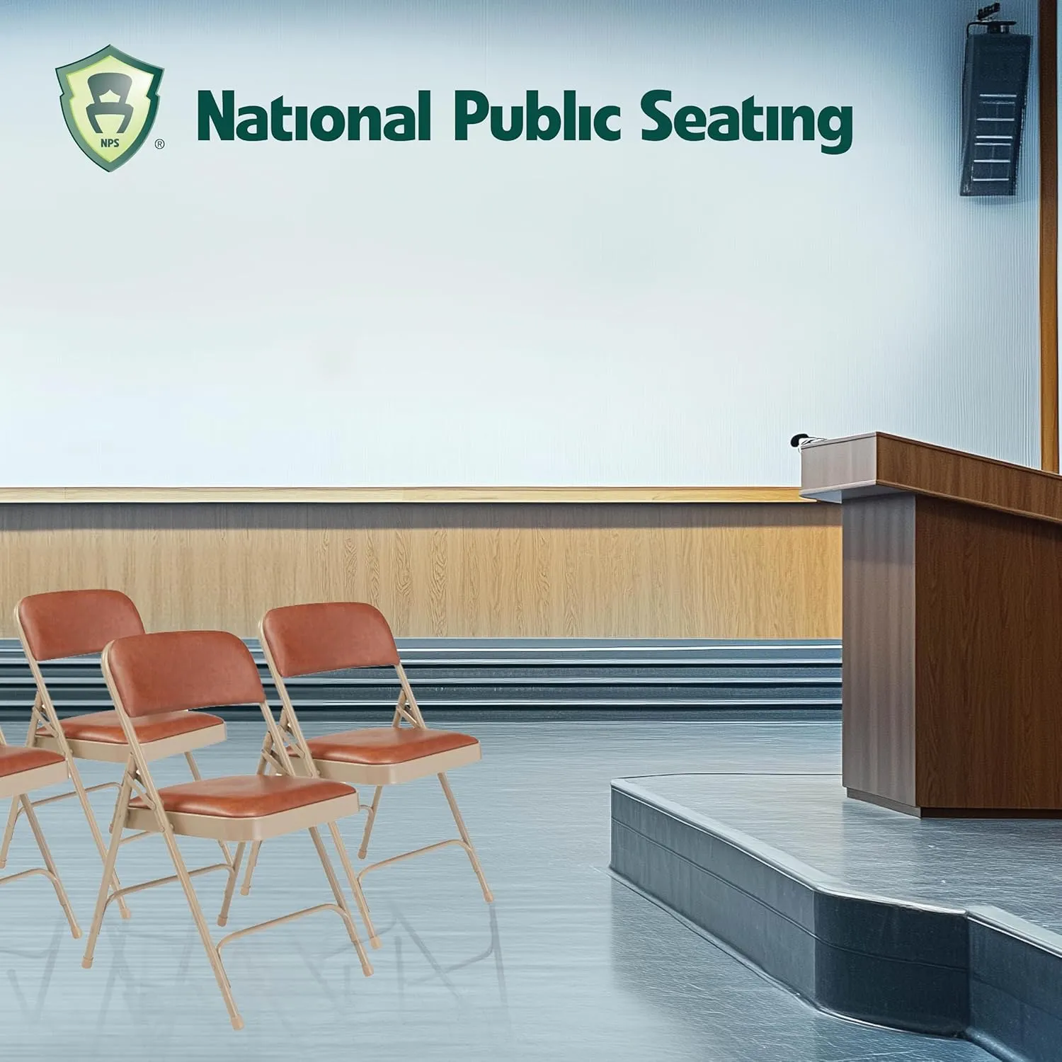 Premium Padded Portable Folding Chairs by National Public Seating – 1200 Series Upholstered, Heavy-Duty Foldable Chairs for Indoor & Outdoor Use – Set of 4, Comfortable & Durable, Honey Brown