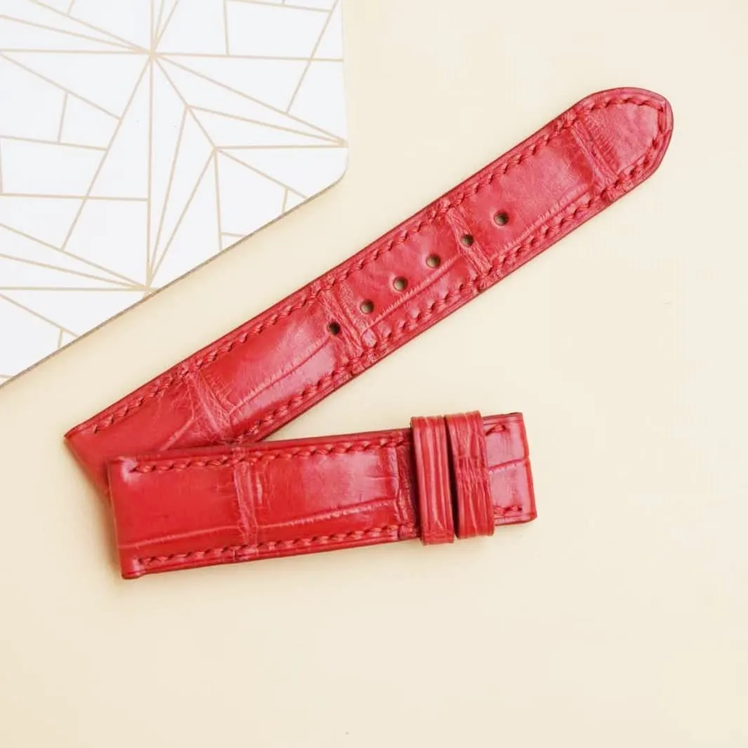 Premium Quality Alligator leather watch band, Handmade Alligator watch strap (14mm, Steel Folding Clasp)