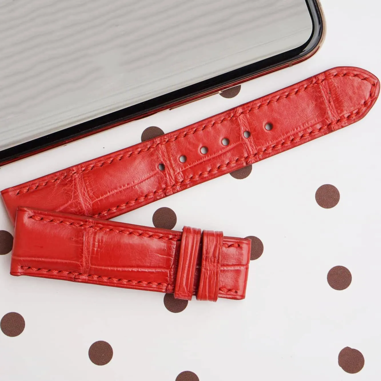 Premium Quality Alligator leather watch band, Handmade Alligator watch strap (14mm, Steel Folding Clasp)