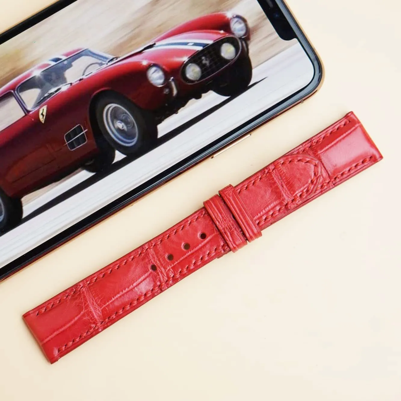Premium Quality Alligator leather watch band, Handmade Alligator watch strap (14mm, Steel Folding Clasp)