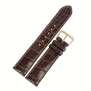 Premium Quality Alligator leather watch band, Handmade Dark Brown Alligator watch strap (17mm, Yellow Gold Folding Clasp)