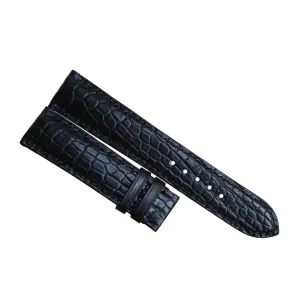 Premium Quality Black Alligator leather watch band, Handmade Alligator watch strap (14mm, Steel Folding Clasp)