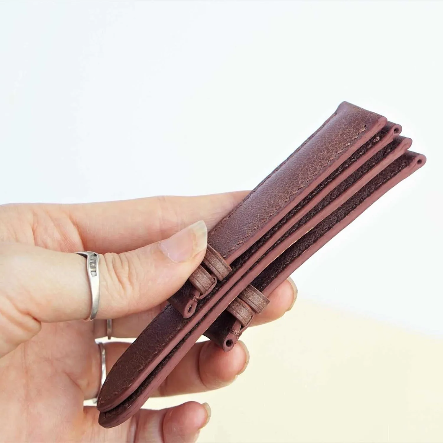 Premium Vintage leather watch band, Handmade Tuscany Cow leather watch strap (18mm, Steel Folding Clasp)