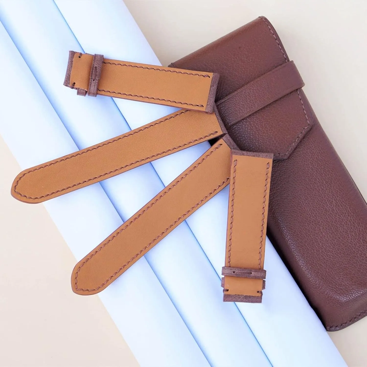 Premium Vintage leather watch band, Handmade Tuscany Cow leather watch strap (18mm, Steel Folding Clasp)