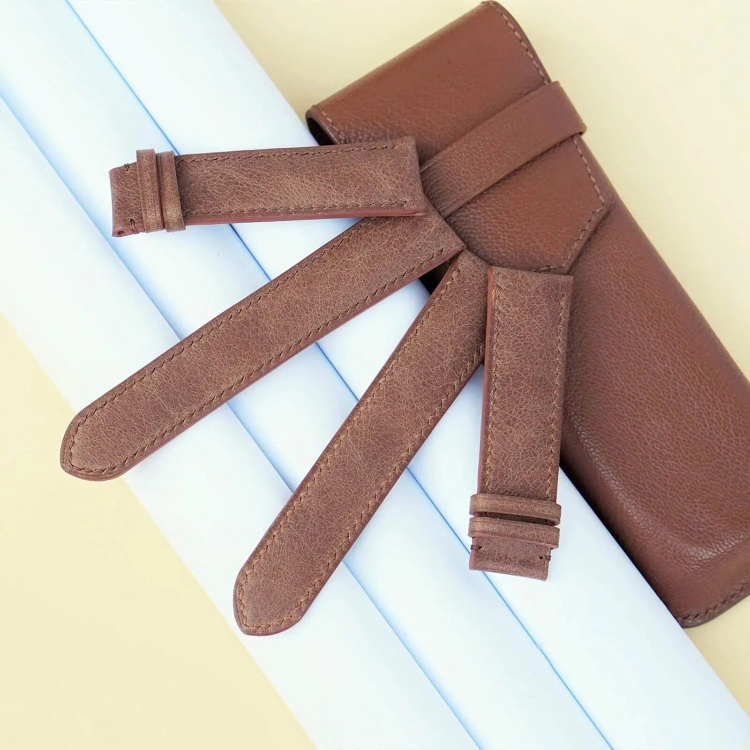 Premium Vintage leather watch band, Handmade Tuscany Cow leather watch strap (18mm, Steel Folding Clasp)