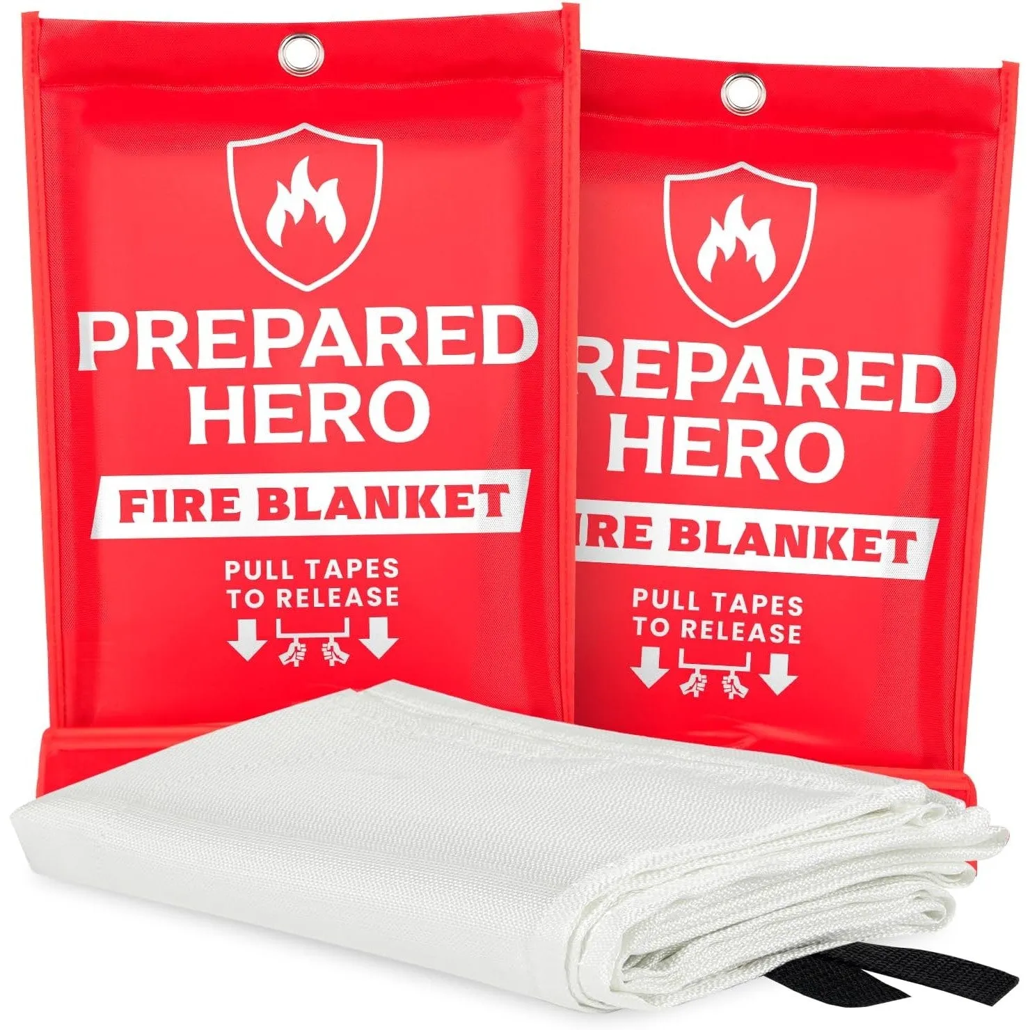 Prepared Hero Emergency Fire Blanket - 2 Pack - Fire Suppression Blanket for Kitchen, 40” x 40” Fire Blanket for Home, Fiberglass Fire Blanket