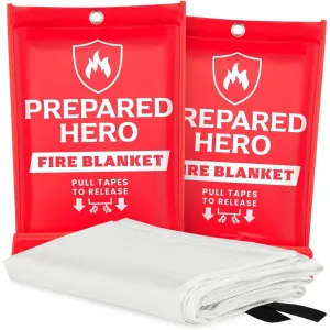 Prepared Hero Emergency Fire Blanket - 2 Pack - Fire Suppression Blanket for Kitchen, 40” x 40” Fire Blanket for Home, Fiberglass Fire Blanket