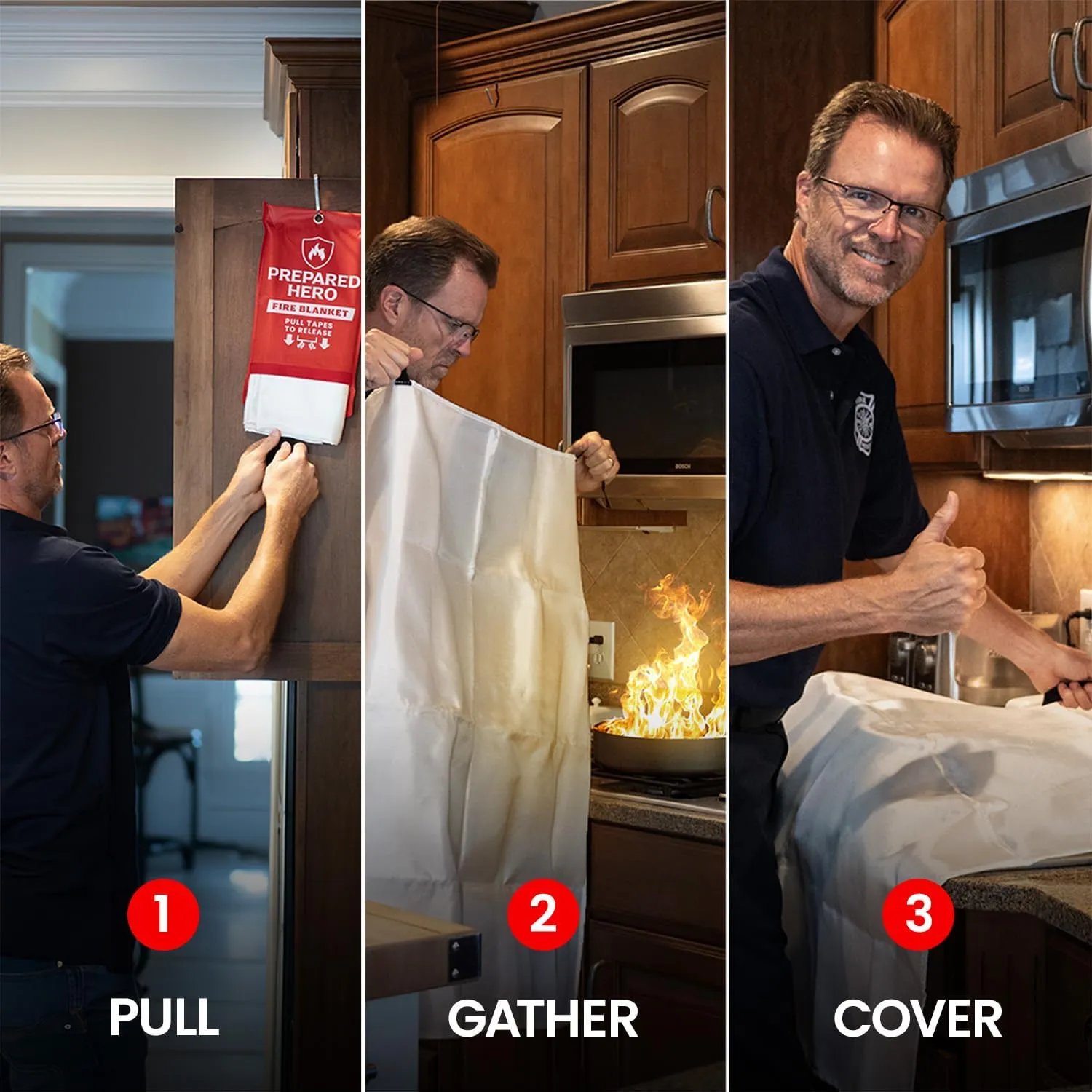 Prepared Hero Emergency Fire Blanket - 8 Pack - 40" x 40" Fiberglass Suppression Blanket for Kitchen and Home