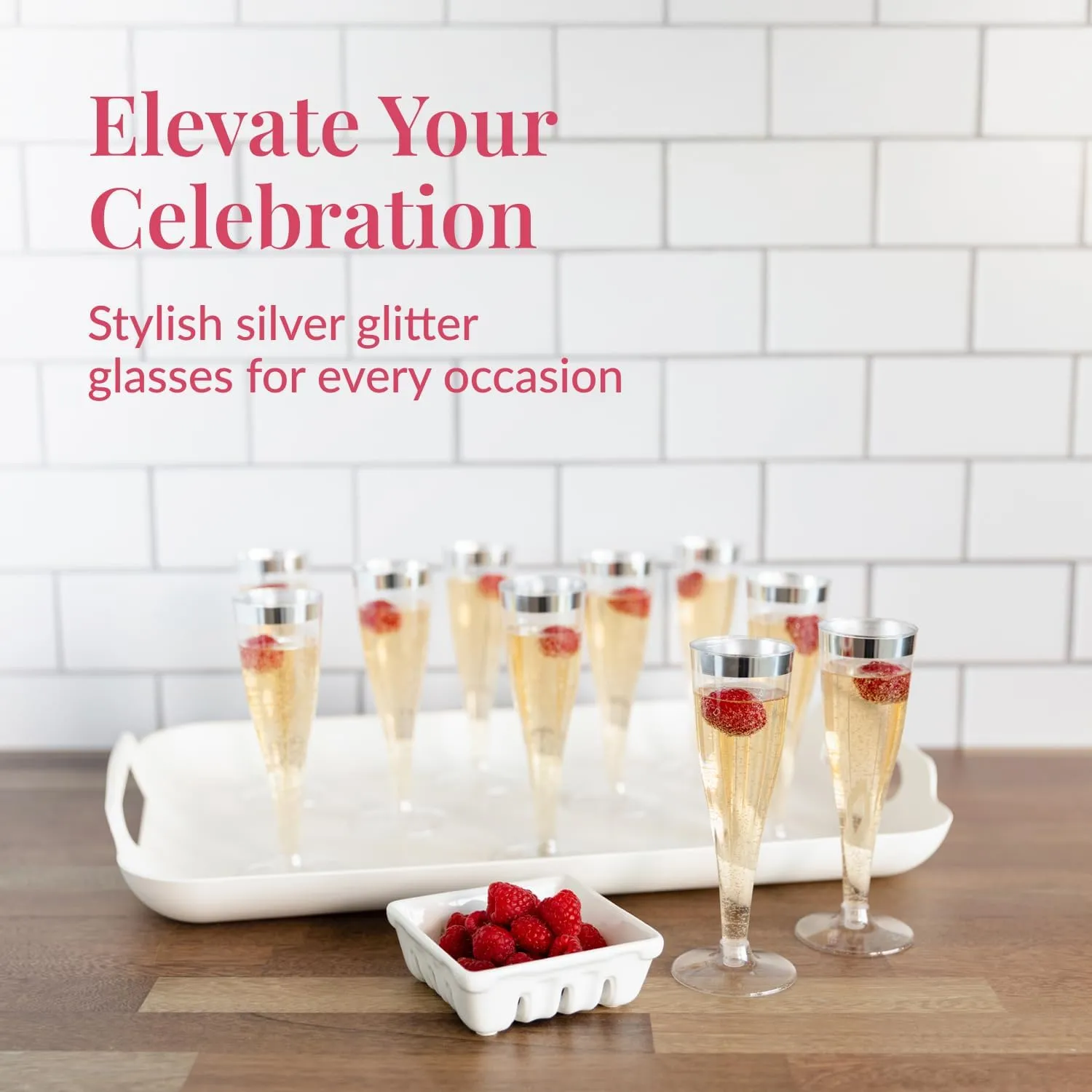 Prestee Set of 24 Silver Glitter Plastic Champagne Flutes - 6 oz Capacity - Shatterproof Durable Disposable Glasses - Elegant Design - Ideal for Weddings, Cocktail Parties, and Outdoor Celebrations