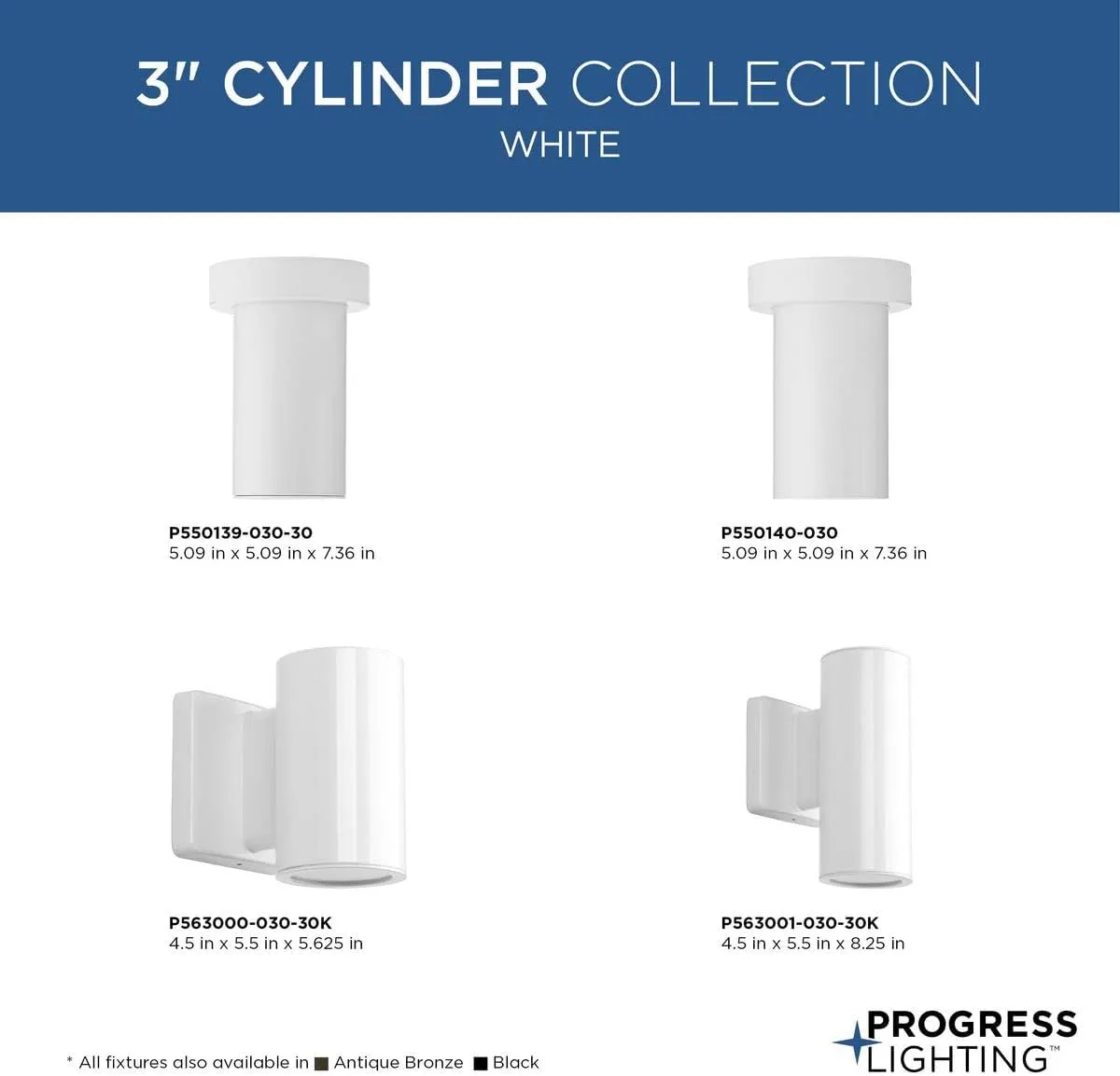 Progress Lighting P563001-030-30K Cylinders Collection 3" LED Modern Outdoor Small Up/Down Wall Lantern Light, 3-1/3 Inch Diameter, White