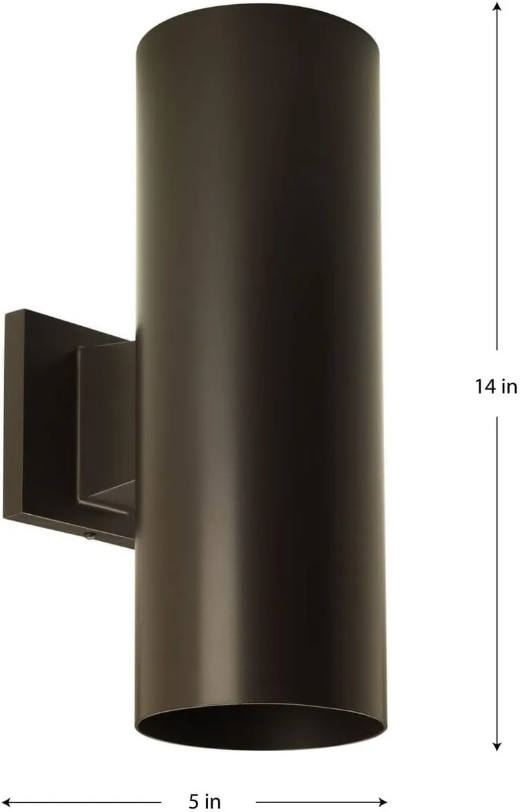 Progress Lighting P5675-20/30K 5in Cylinder Modern Outdoor Wall Lantern Light, 14 Inch Tall, Antique Bronze (LED)