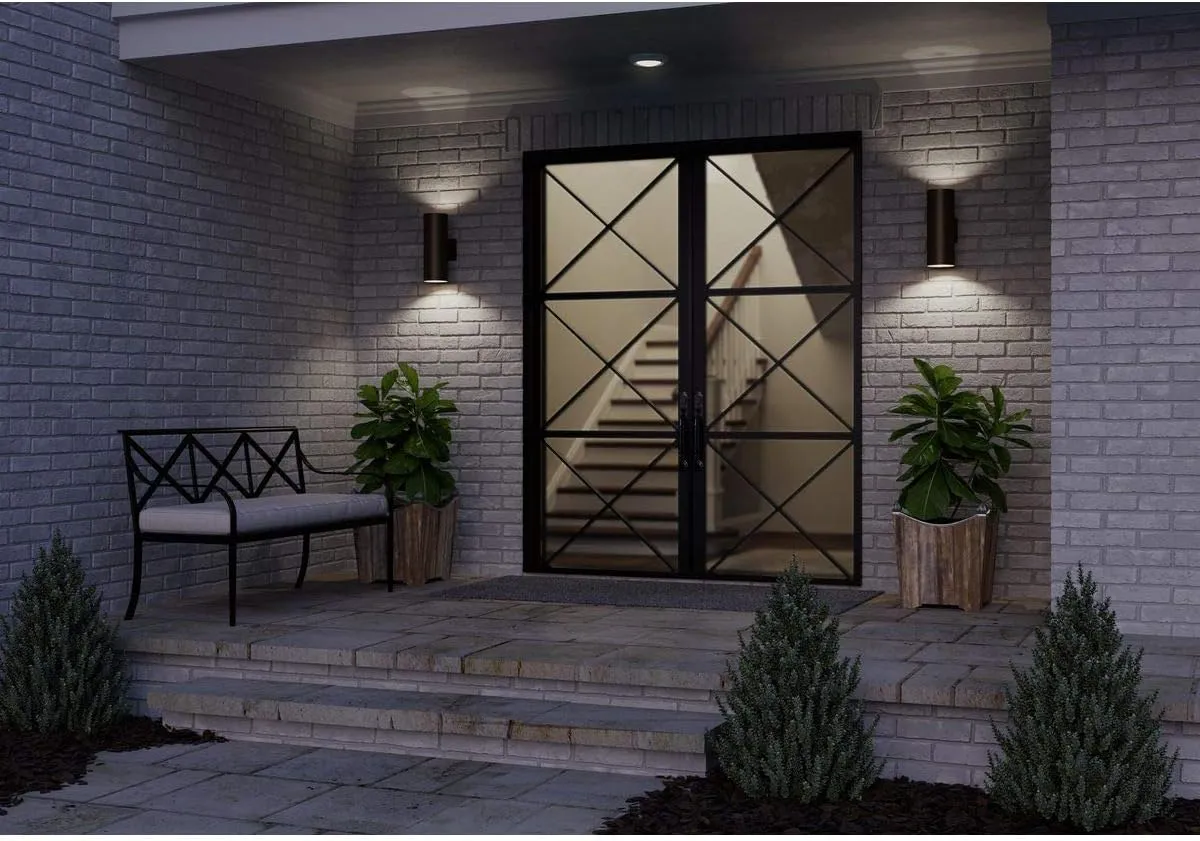 Progress Lighting P5675-20/30K 5in Cylinder Modern Outdoor Wall Lantern Light, 14 Inch Tall, Antique Bronze (LED)