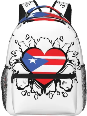 Puerto Rico Flag Backpack Adjustable Shoulder Strap Bookbag, Casual Daypack Lightweight Backpack for Adults