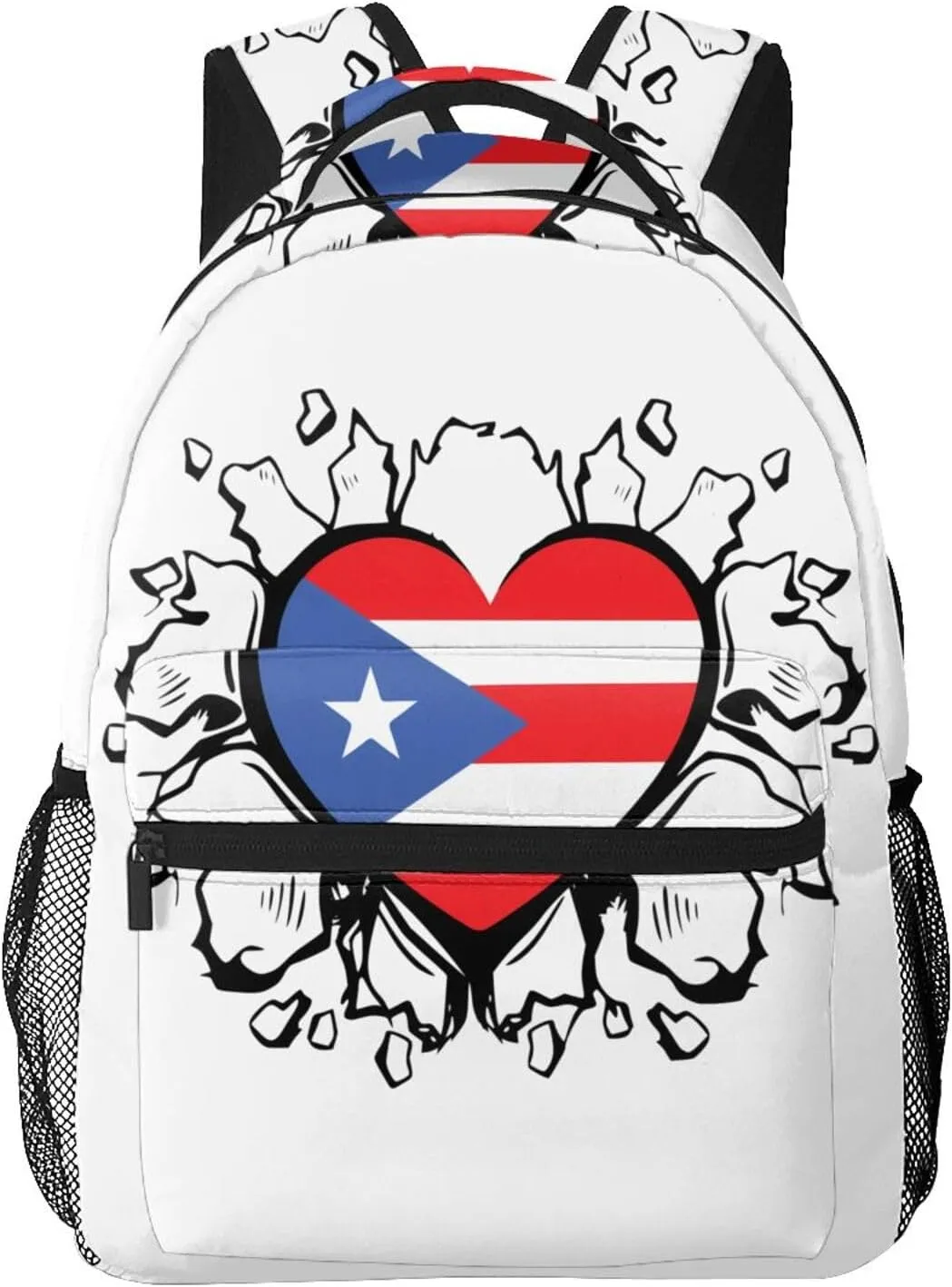 Puerto Rico Flag Backpack Adjustable Shoulder Strap Bookbag, Casual Daypack Lightweight Backpack for Adults