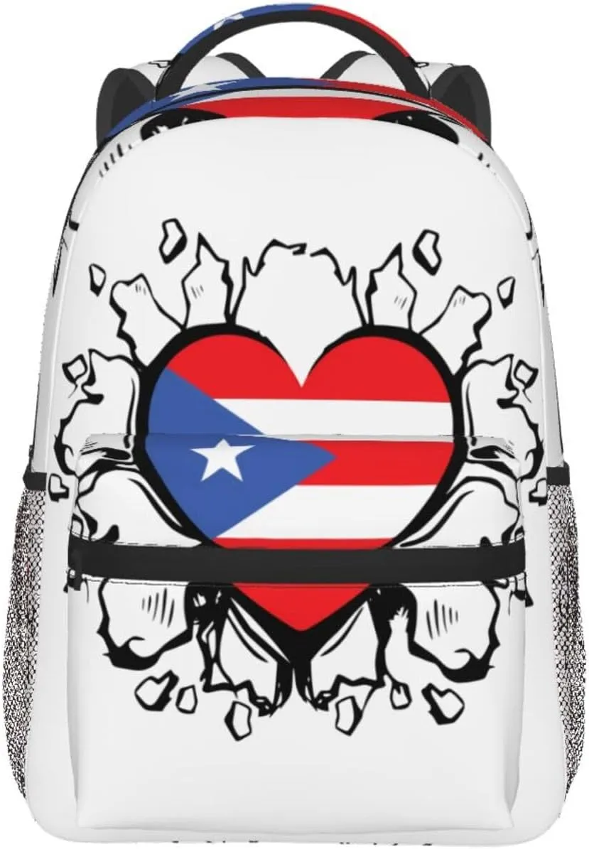 Puerto Rico Flag Backpack Adjustable Shoulder Strap Bookbag, Casual Daypack Lightweight Backpack for Adults