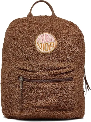 Pura Vida Teddy Bear Mini Daypack Backpack Travel Bag - Plush Fabric, Brand Patch - 12 Liters