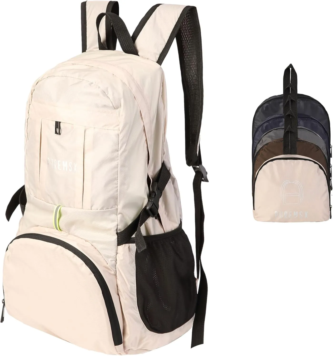 PUREMSX Hiking Packable Daypack, Adult Spring Water Resistant Lightweight Backpack for Outdoor Travel, Beige